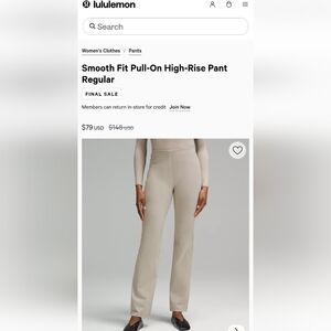 lululemon athletica Smooth Fit Pull-On High-Rise Pant Size 6 Navy only